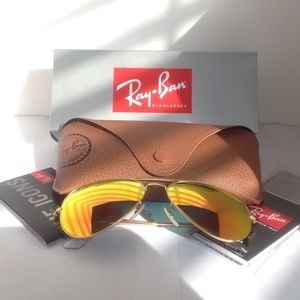 Ray-Ban 58mm Matte Gold Frame Orange Mirror Large